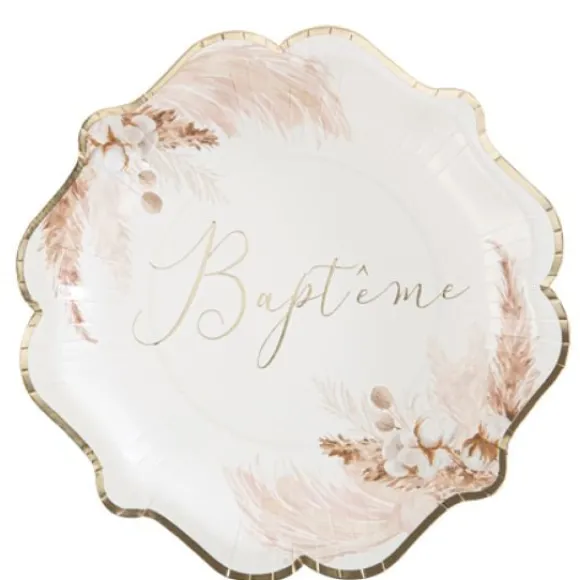 8 Assiettes Carton Bapt Me Pampas Fleurs De Coton