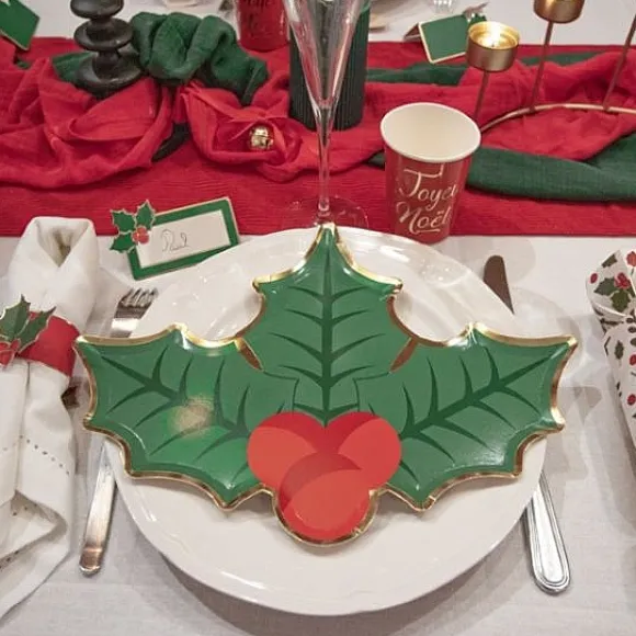 8 Assiettes Carton Feuille De Houx 23Cm