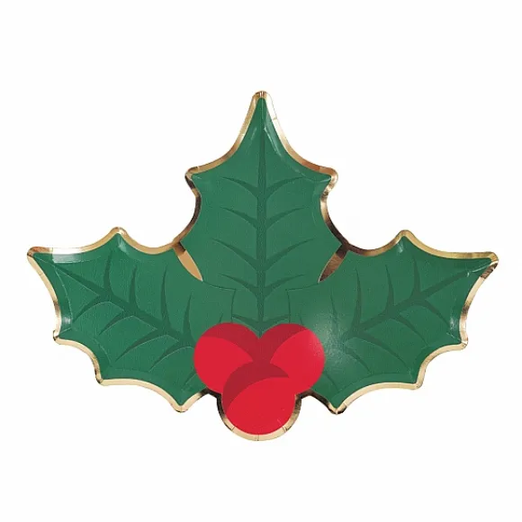 8 Assiettes Carton Feuille De Houx 23Cm