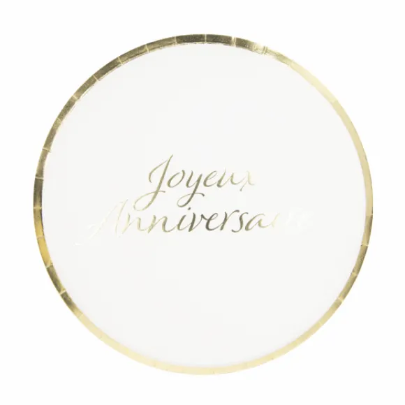 8 Assiettes Carton Joyeux Anniversaire Or