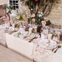 8 Assiettes Carton Theme Dahlia Blanc Et Pastel