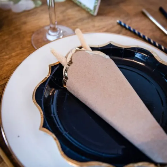 8 Assiettes En Carton Bleu Marine Liser Or