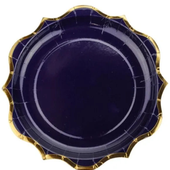 8 Assiettes En Carton Bleu Marine Liser Or