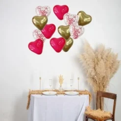 12 Ballons Coeurs Rouges Blanc Et Or Avec Confettis Coeurs Rouges