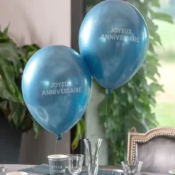 6 Ballons Gonflables Joyeux Anniversaire Bleu Canard 30 Cm