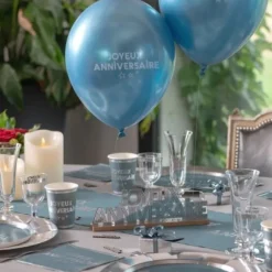 6 Ballons Gonflables Joyeux Anniversaire Bleu Canard 30 Cm