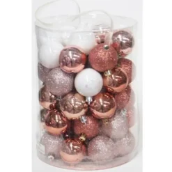 50 Boules De Noel Blanches Et Rose Gold 5 Cm