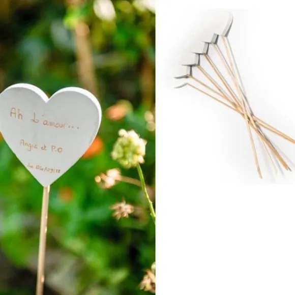 6 Coeurs En Bois Blanc Sur Pic