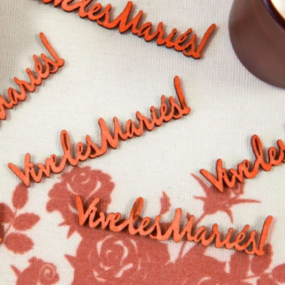 12 Confettis De Table Vive Les Mari S En Bois Rouge