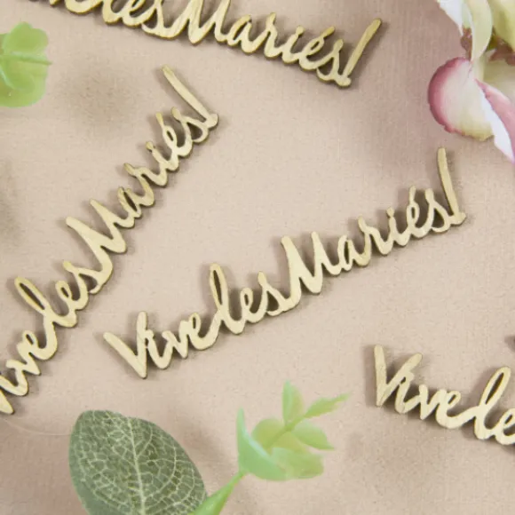 12 Confettis De Table Vive Les Mari S En Bois Naturel