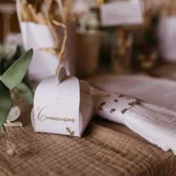 10 Contenants Dragees Communion Puret Blanc Et Or