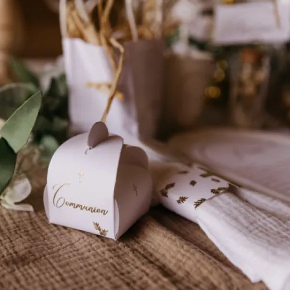 10 Contenants Dragees Communion Puret Blanc Et Or