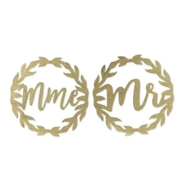 2 Couronnes Mme Et Mr En Bois Paillettes Or