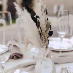 10 Etiquettes Theme Bapt Me Pampas Fleurs De Coton