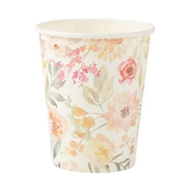 8 Gobelets En Carton Dahlia Blanc Et Pastel