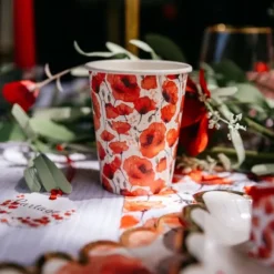 8 Gobelets En Carton Theme Poppy Coquelicot