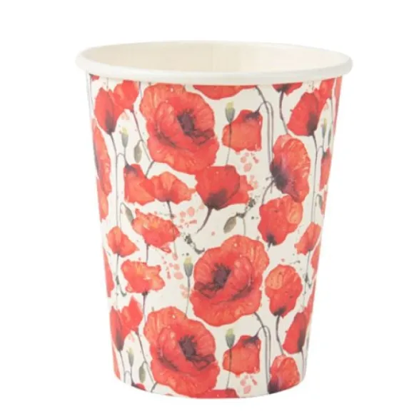 8 Gobelets En Carton Theme Poppy Coquelicot