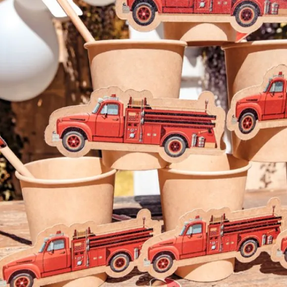 8 Gobelets En Carton Theme Pompier