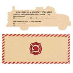8 Invitations Pompier Kraft Rouge