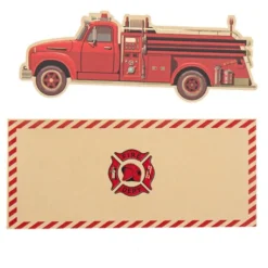 8 Invitations Pompier Kraft Rouge