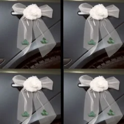 4 Noeuds Organza Blanc Avec Feuilles Vertes