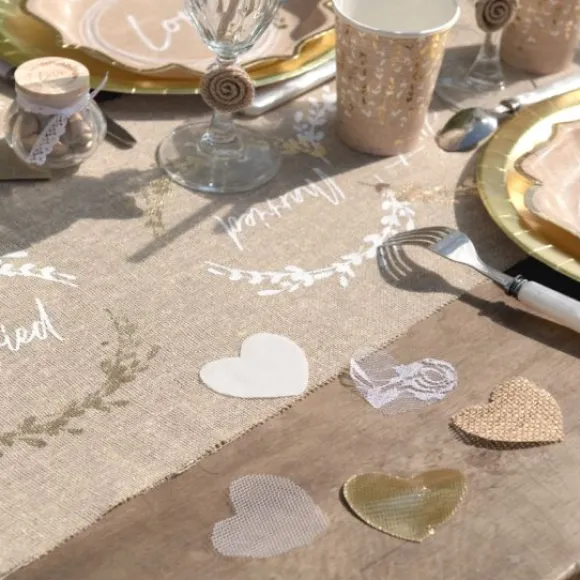 25 P Tales En Forme De Coeur Mariage Naturel Jute & Tulle & Coton