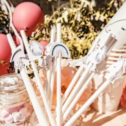 12 Pailles Theme Licorne Pastel