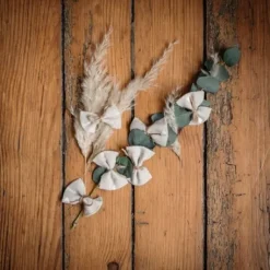 6 Petits Noeuds Lin Coeurs Blancs X 6 Pi Ces