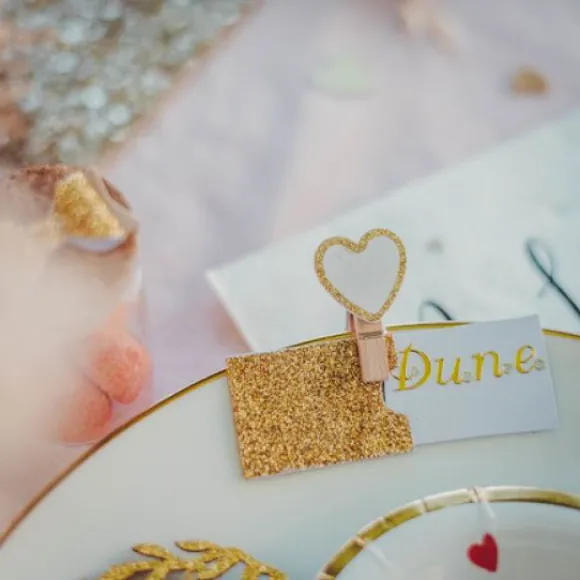 10 Pinces Coeur Blanc Paillet Or