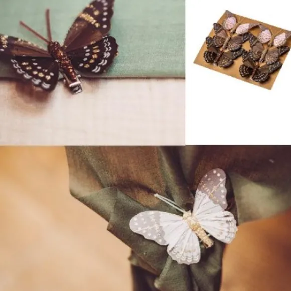 6 Pinces Papillons Chocolat Et Rose