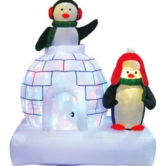 2 Pingouins Avec Igoo Gonflable Lumineux 120Cm