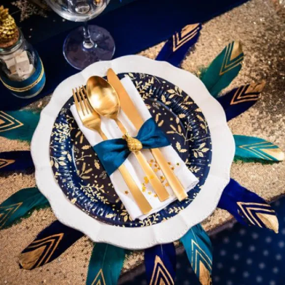 6 Plumes Ethniques Marine Et Or 18-20Cm