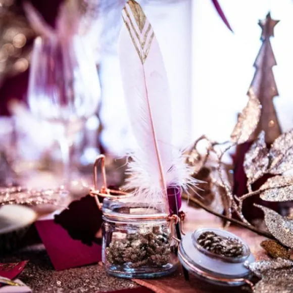 6 Plumes Ethniques Rose Et Or 18-20Cm