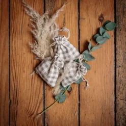 5 Pochons En Lin Vichy Ivoire