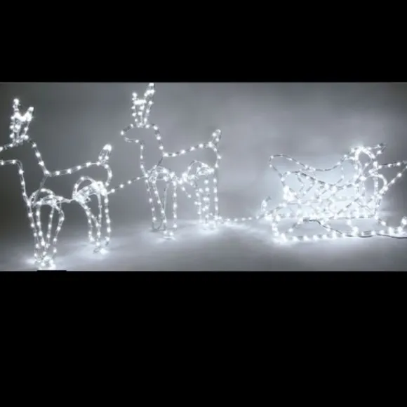 2 Rennes Avec Leur Traineau En 3D 408 Led