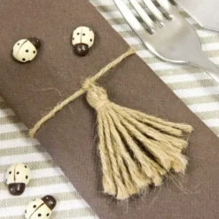 4 Ronds De Serviette Avec Corde Pompon