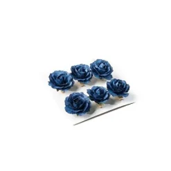 6 Roses Bleu Marine Sur Pince