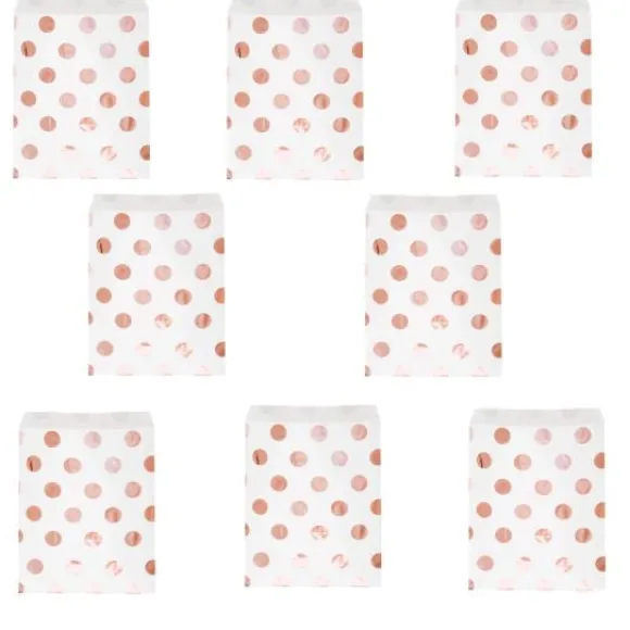8 Sachets A Dragees Blancs A Pois Rose Gold