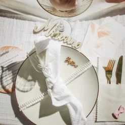 4 Serviettes De Table En Gaze De Coton Blanc