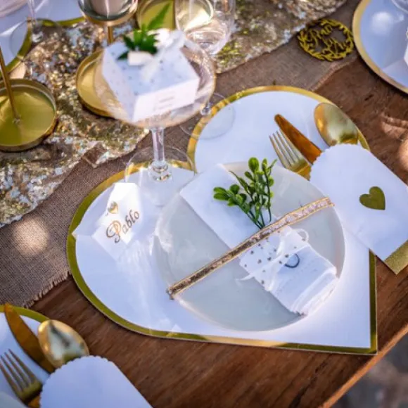 8 Sets De Table Coeur Dorure Or X 8 Pi Ces