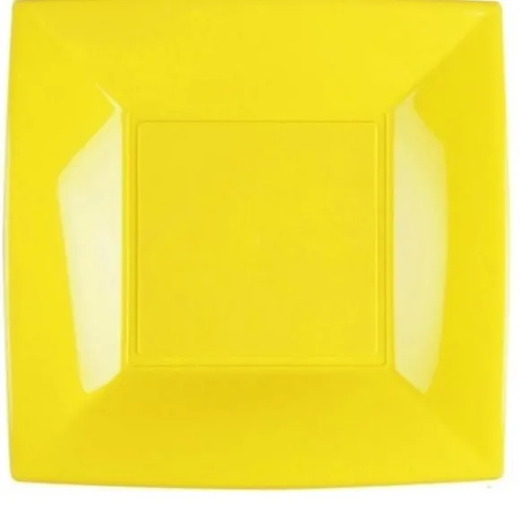 Assiette Carr E Plastique Jaune R Utilisable 23Cm X12