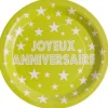 Assiette Carton Jetable Joyeux Anniversaire Vert Anis 23Cm X 10 Pi Ces