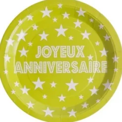 Assiette Carton Jetable Joyeux Anniversaire Vert Anis 23Cm X 10 Pi Ces