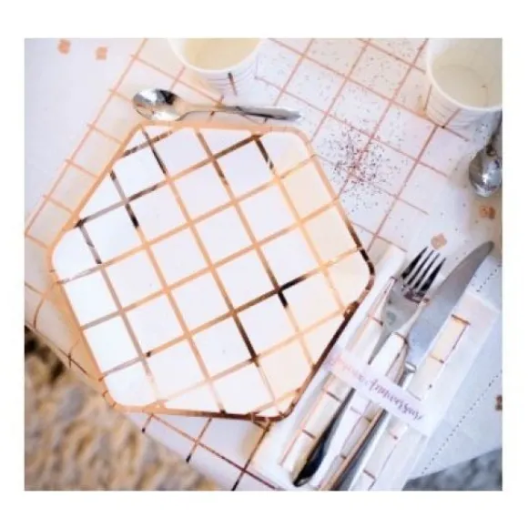 Assiette En Carton Carreaux Rose Gold X 8 Pi Ces
