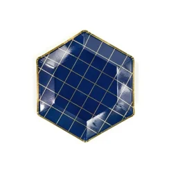 Assiette En Carton Hexagonale Bleu Marine Et Or 23Cm X 6 Pi Ces