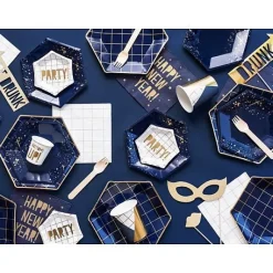 Assiette En Carton Hexagonale Bleu Marine Et Or 23Cm X 6 Pi Ces