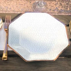 Assiette En Carton Hexagonale A Pois Rose Gold