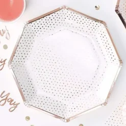 Assiette En Carton Hexagonale A Pois Rose Gold