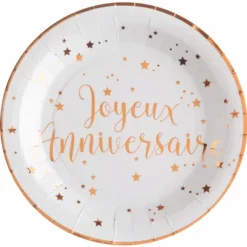 Assiette En Carton Joyeux Anniversaire Rose Gold 23Cm X 10 Pi Ces