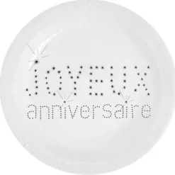 Assiette En Carton Joyeux Anniversaire Blanc 23Cm X 10 Pi Ces